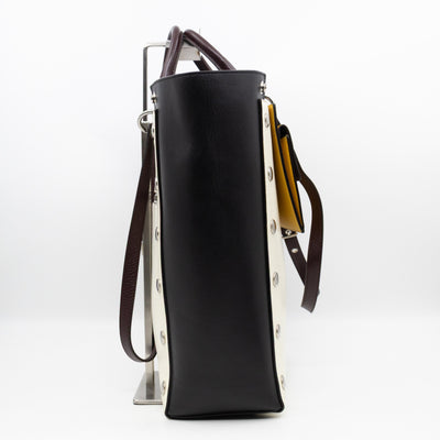 Studded Maple Tote Black & White Smooth Leather