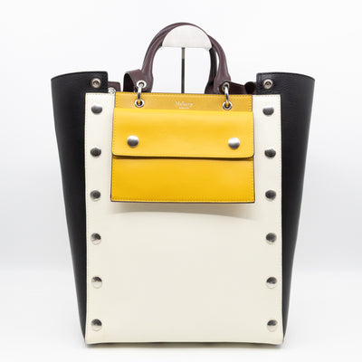 Studded Maple Tote Black & White Smooth Leather