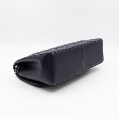 Classic Double Flap Jumbo Navy Soft Caviar Leather Silver