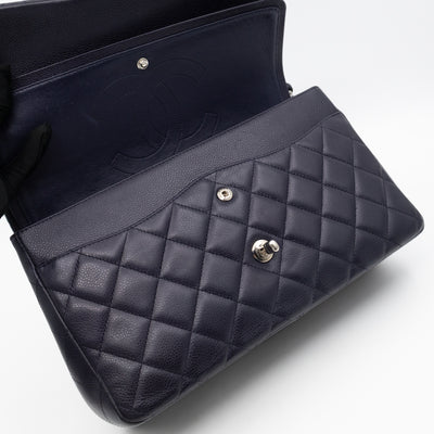 Classic Double Flap Jumbo Navy Soft Caviar Leather Silver