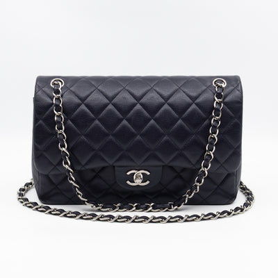 Classic Double Flap Jumbo Navy Soft Caviar Leather Silver