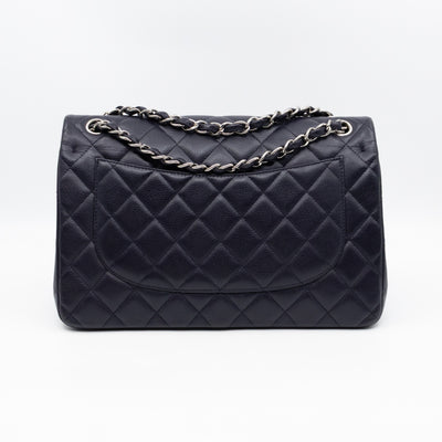 Classic Double Flap Jumbo Navy Soft Caviar Leather Silver