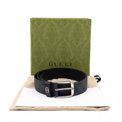 Square Buckle Belt Black GG Supreme Leather 95/38