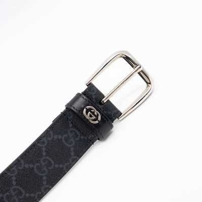 Square Buckle Belt Black GG Supreme Leather 95/38