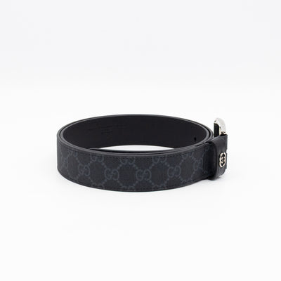 Square Buckle Belt Black GG Supreme Leather 95/38