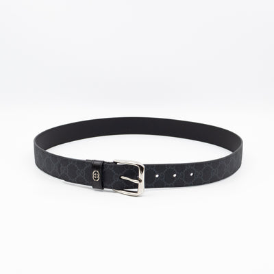 Square Buckle Belt Black GG Supreme Leather 95/38