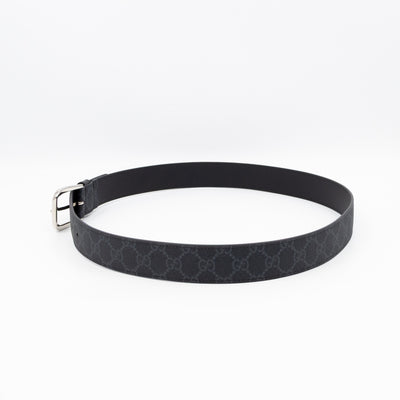 Square Buckle Belt Black GG Supreme Leather 95/38