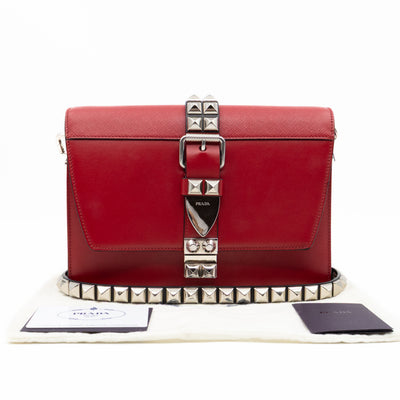 Elektra Studded Small Crossbody Bag Red Leather