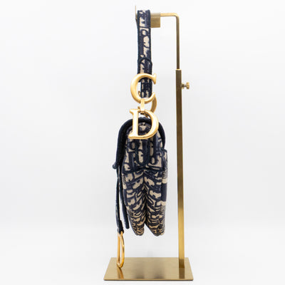 Saddle Bag Dior Oblique Embroidery with Canvas Shoulder Strap
