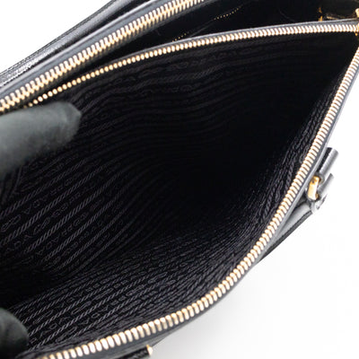 Galleria Double Zip Large Black Saffiano Leather