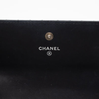 Gusset Long Flap Wallet Chevron Black Patent Leather