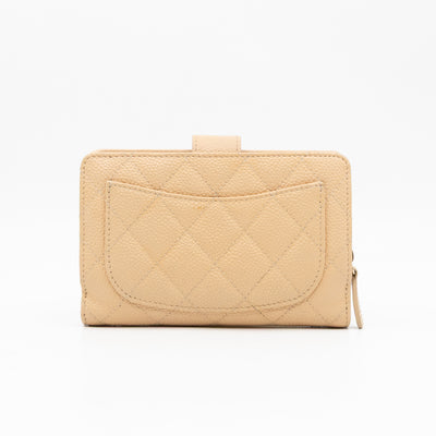 L-Zip French Wallet Beige Caviar Gold