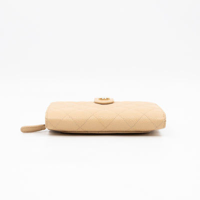 L-Zip French Wallet Beige Caviar Gold