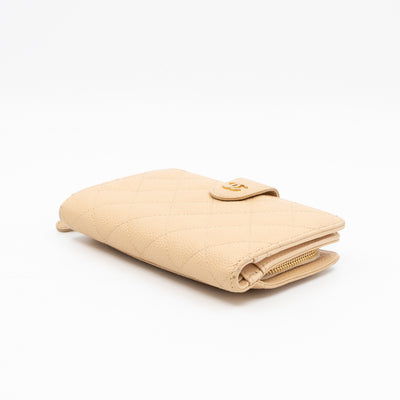 L-Zip French Wallet Beige Caviar Gold