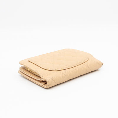 L-Zip French Wallet Beige Caviar Gold
