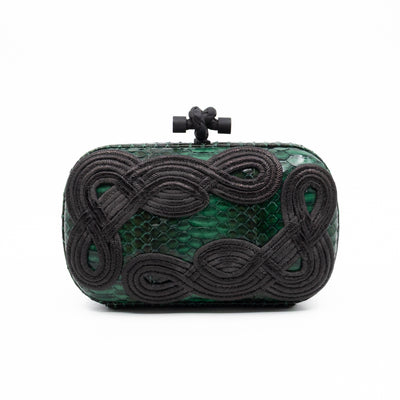 Knot Clutch Green Snakeskin Black Passamaneria Woven