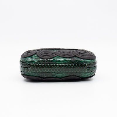 Knot Clutch Green Snakeskin Black Passamaneria Woven