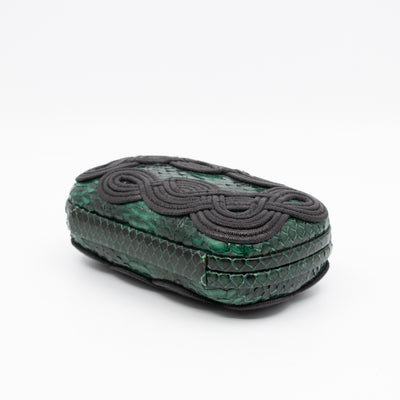 Knot Clutch Green Snakeskin Black Passamaneria Woven