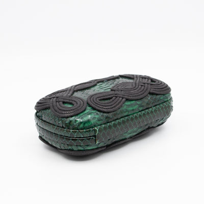 Knot Clutch Green Snakeskin Black Passamaneria Woven
