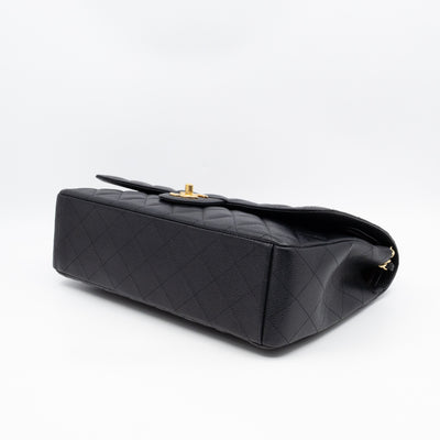 Classic Double Flap Maxi Black Caviar Leather Gold