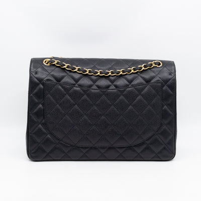Classic Double Flap Maxi Black Caviar Leather Gold