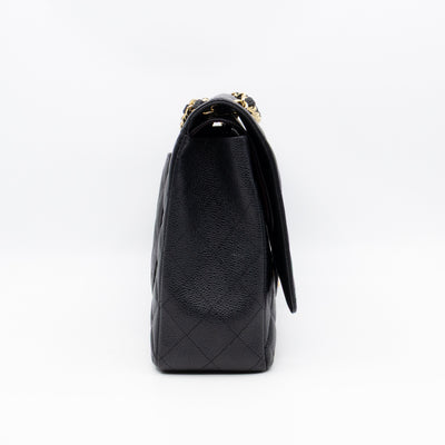 Classic Double Flap Maxi Black Caviar Leather Gold