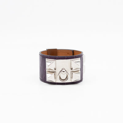 Collier de Chien Bracelet Silver & Purple Alligator Leather