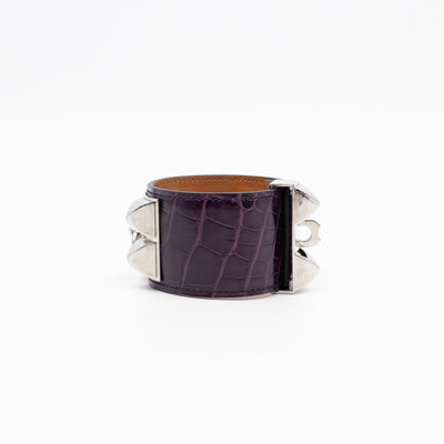 Collier de Chien Bracelet Silver & Purple Alligator Leather