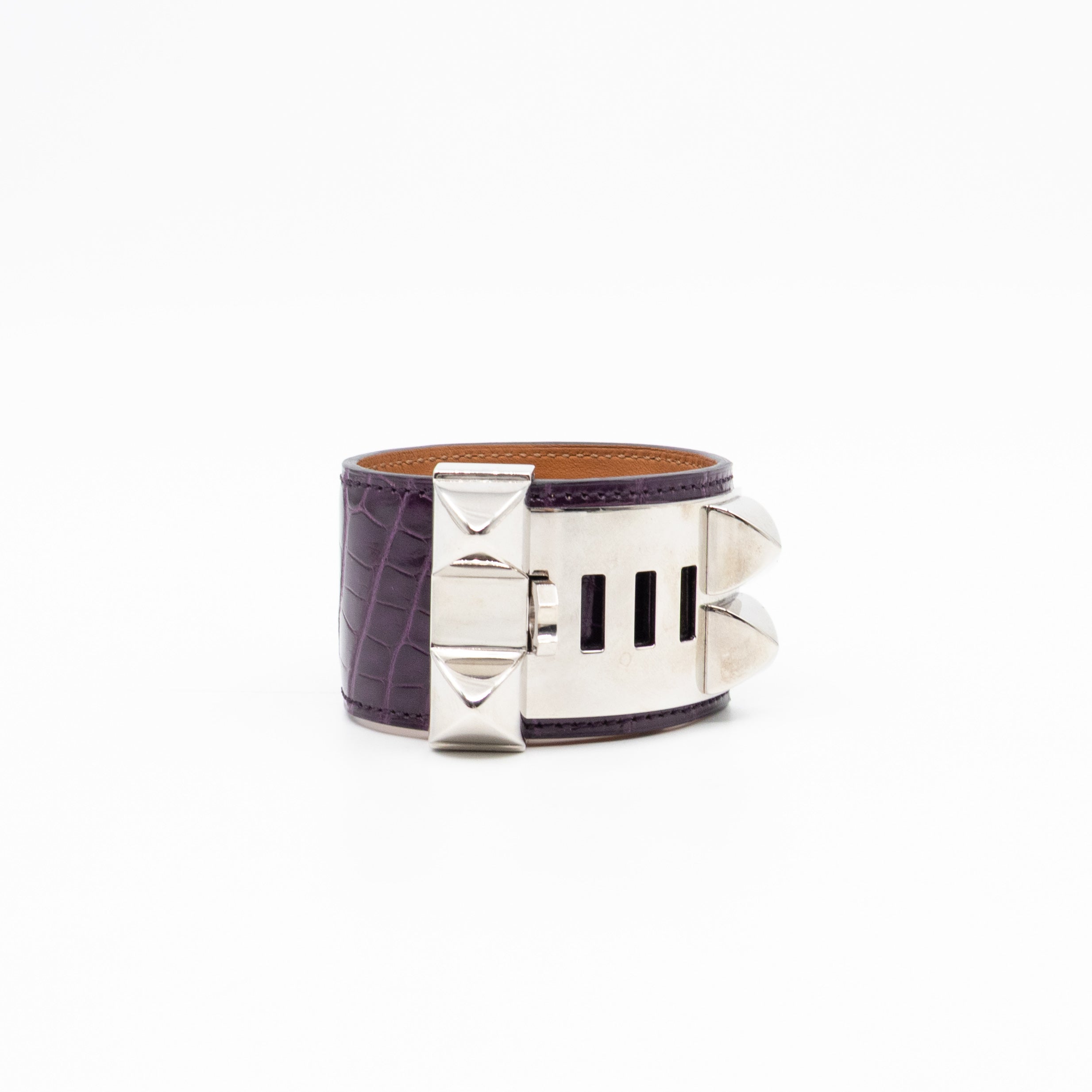 Collier de Chien Bracelet Silver & Purple Alligator Leather