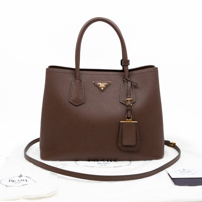 Double Bag Large Brown Saffiano Leather