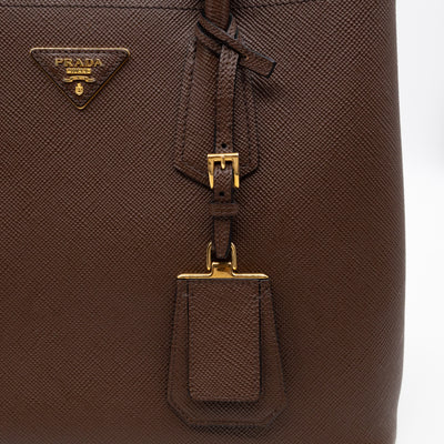 Double Bag Large Brown Saffiano Leather
