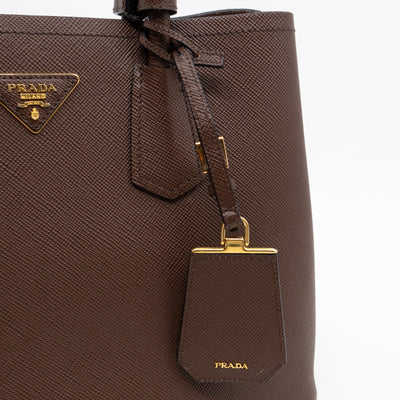 Double Bag Large Brown Saffiano Leather