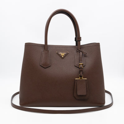 Double Bag Large Brown Saffiano Leather