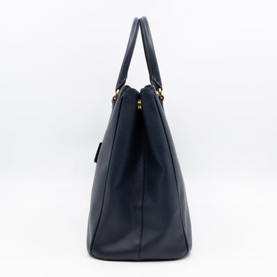 Galleria Large Double Zip Navy Saffiano Leather