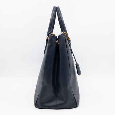 Galleria Large Double Zip Navy Saffiano Leather