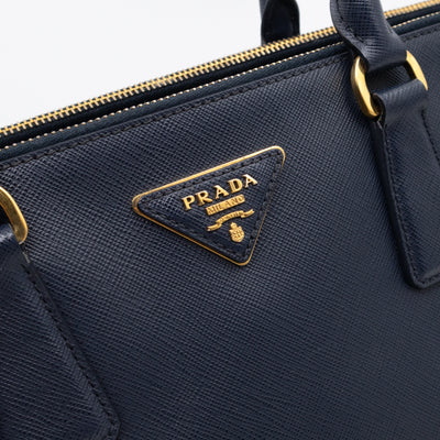 Galleria Large Double Zip Navy Saffiano Leather
