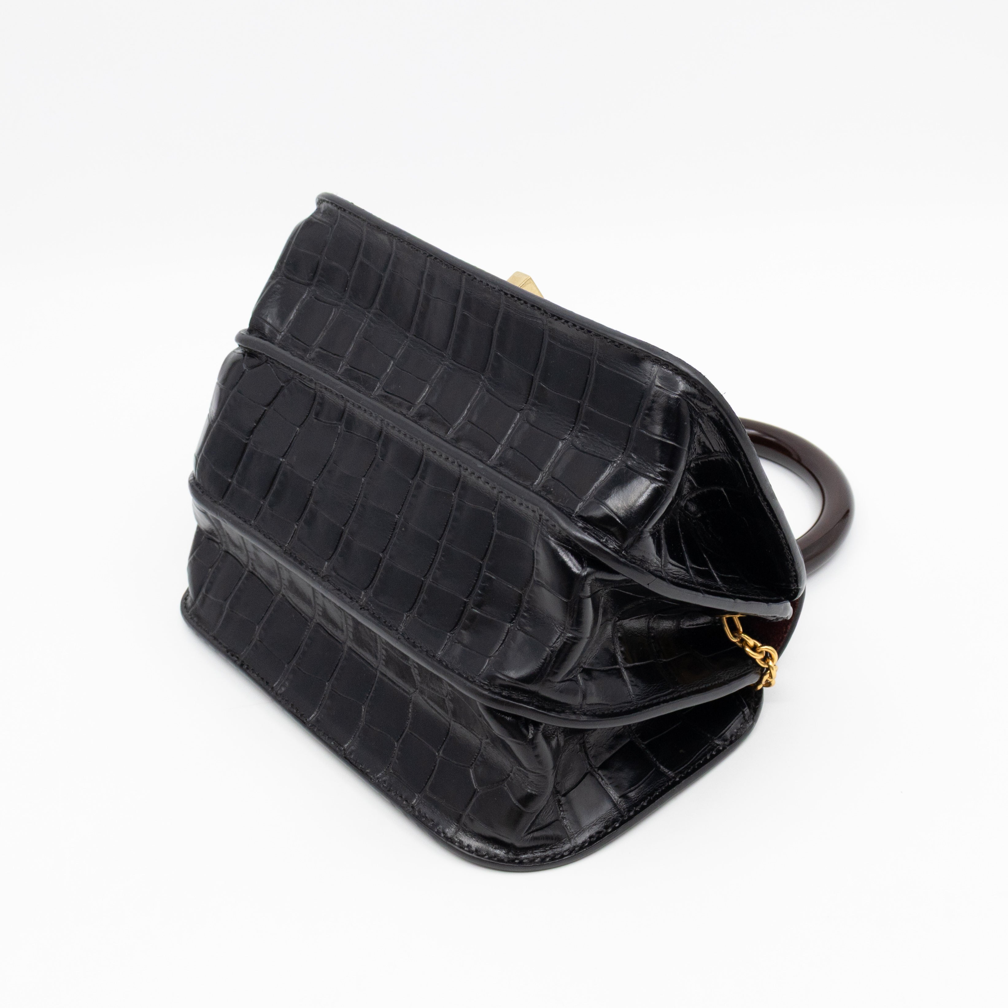 The Mews Black Croc Embossed Leather