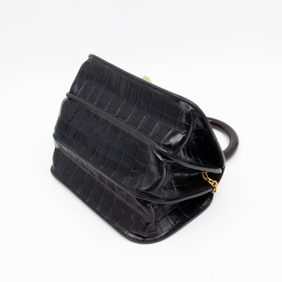 The Mews Black Croc Embossed Leather