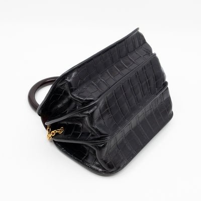 The Mews Black Croc Embossed Leather