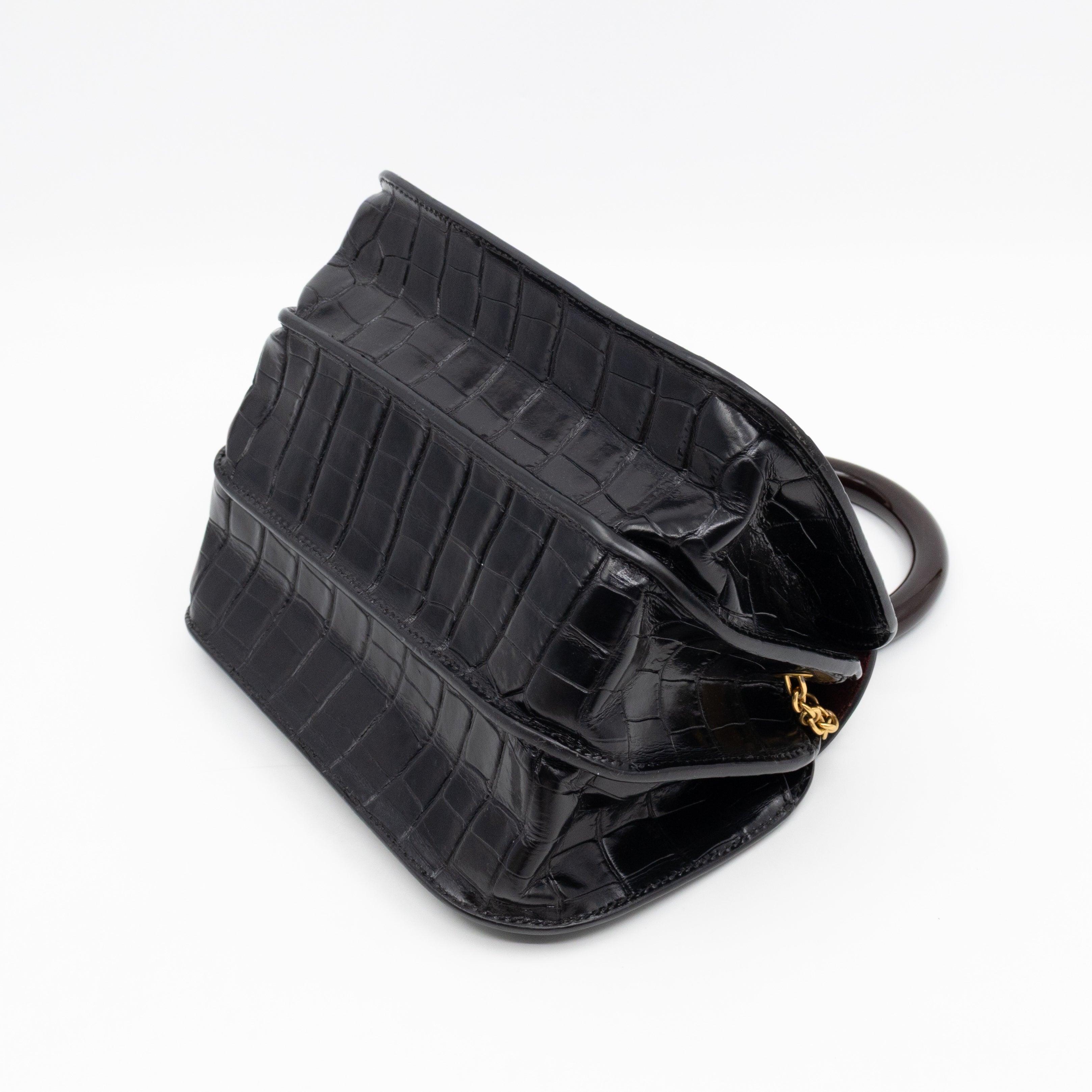 The Mews Black Croc Embossed Leather
