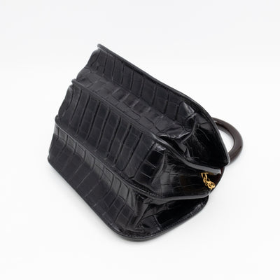 The Mews Black Croc Embossed Leather