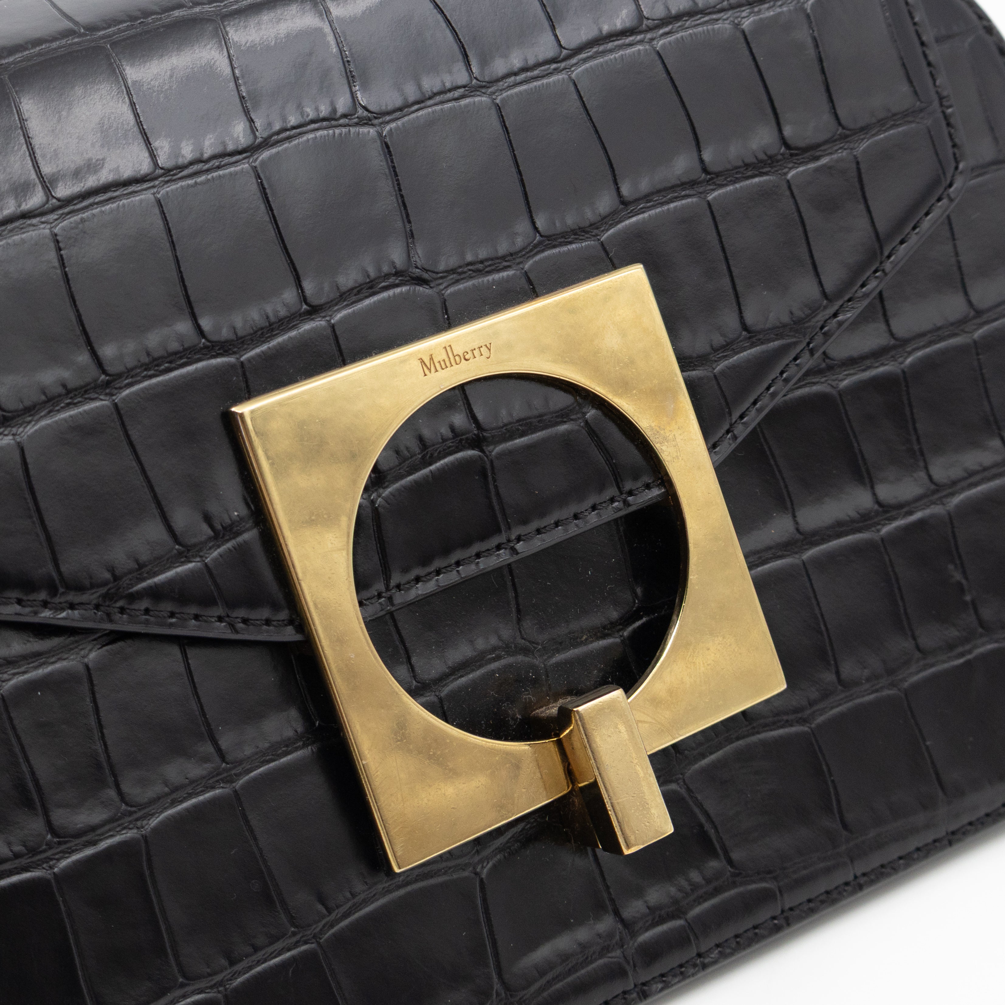 The Mews Black Croc Embossed Leather