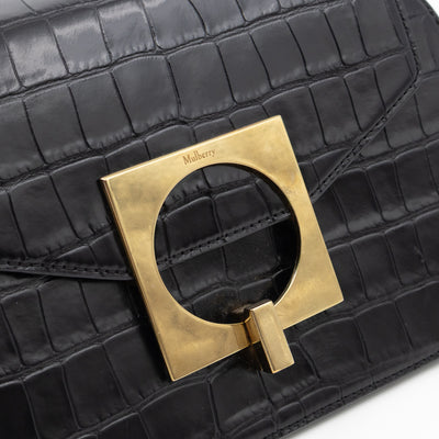 The Mews Black Croc Embossed Leather
