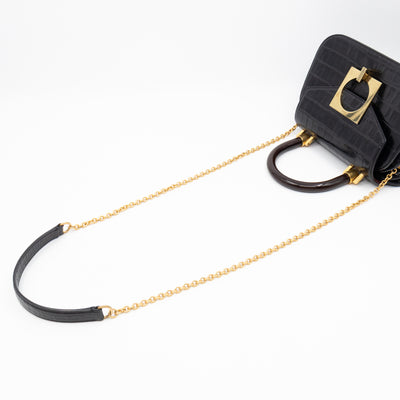 The Mews Black Croc Embossed Leather