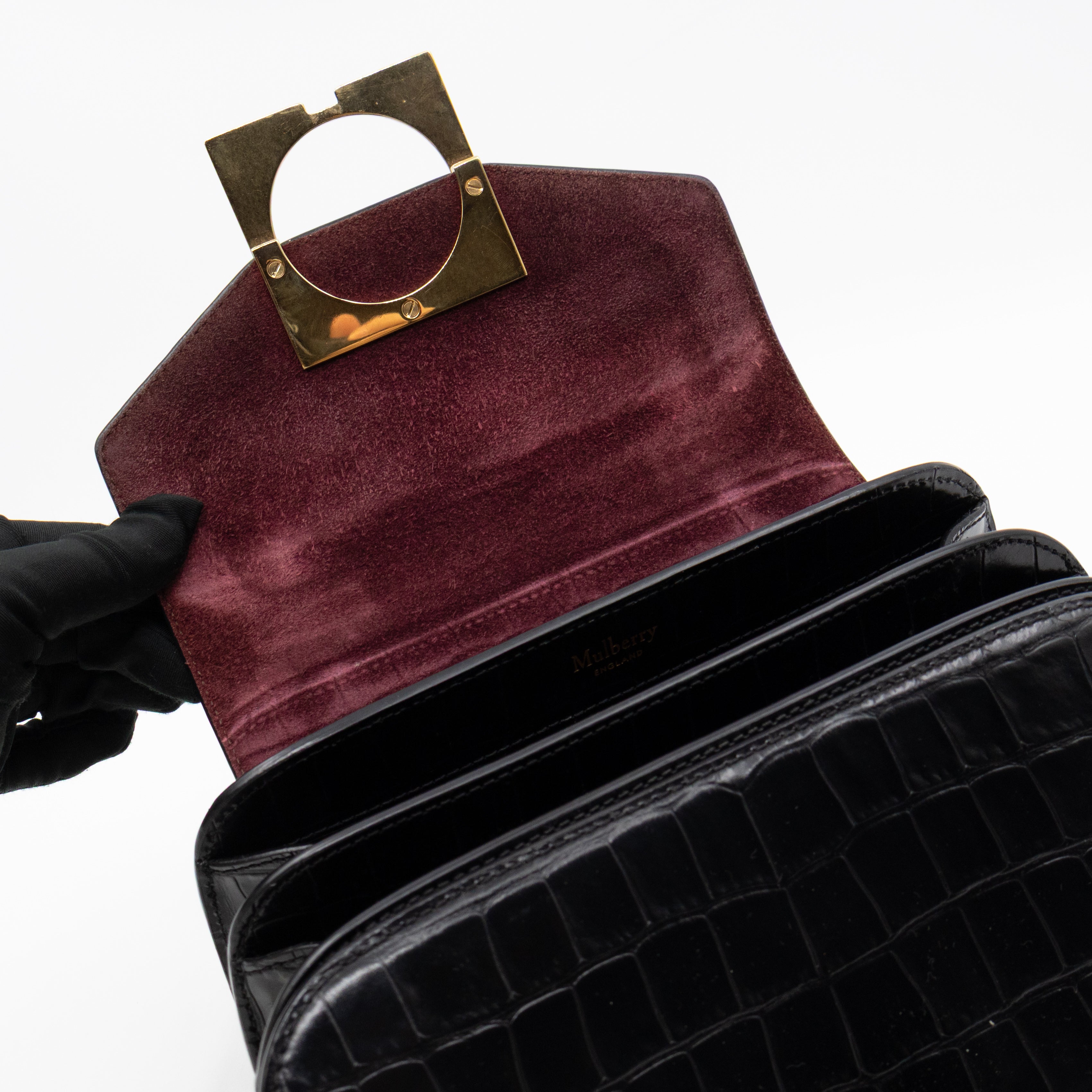 The Mews Black Croc Embossed Leather
