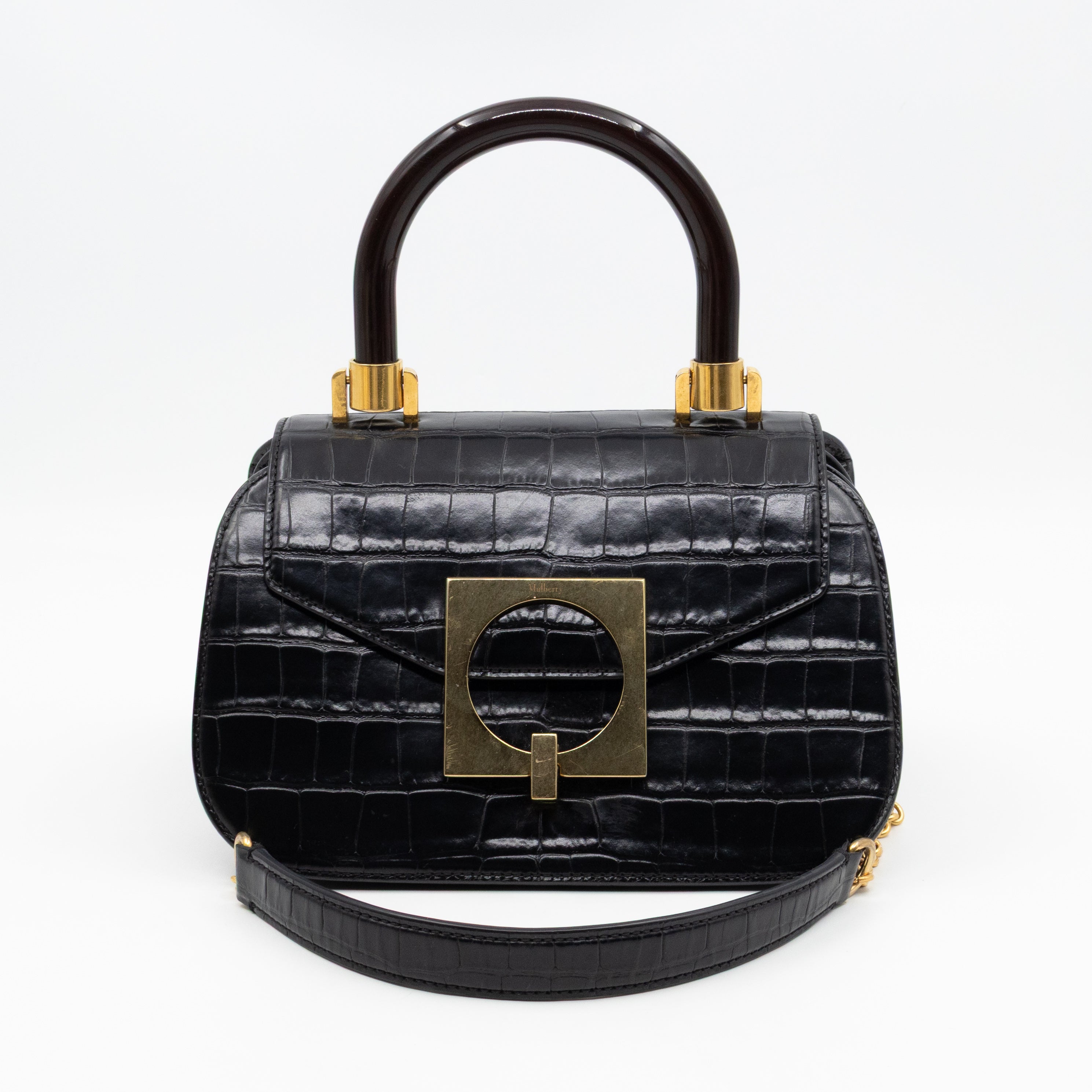 The Mews Black Croc Embossed Leather