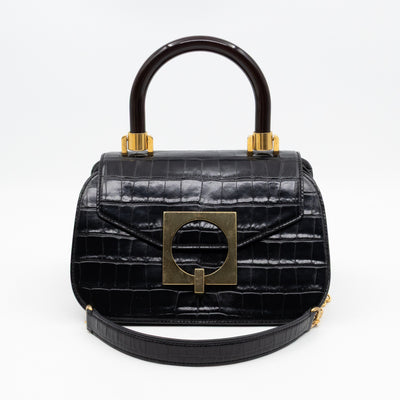 The Mews Black Croc Embossed Leather