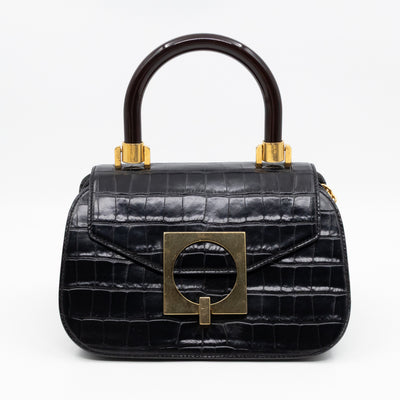 The Mews Black Croc Embossed Leather