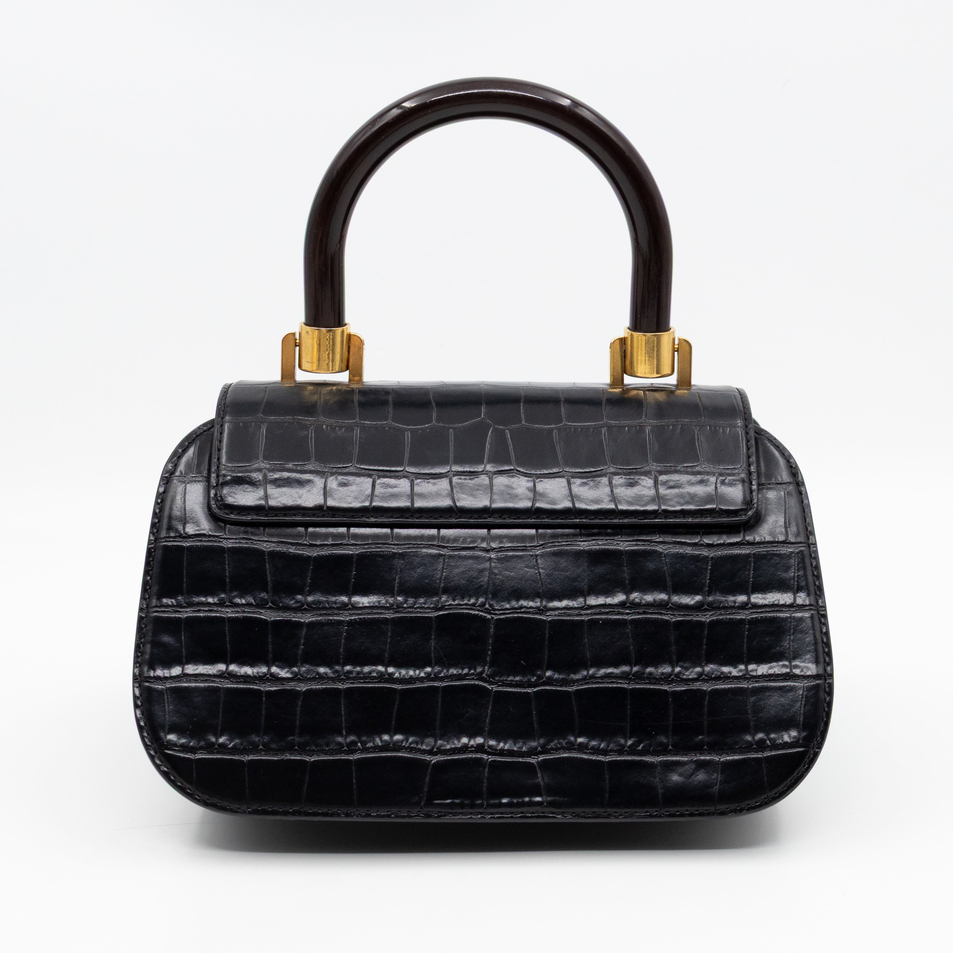The Mews Black Croc Embossed Leather