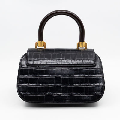 The Mews Black Croc Embossed Leather